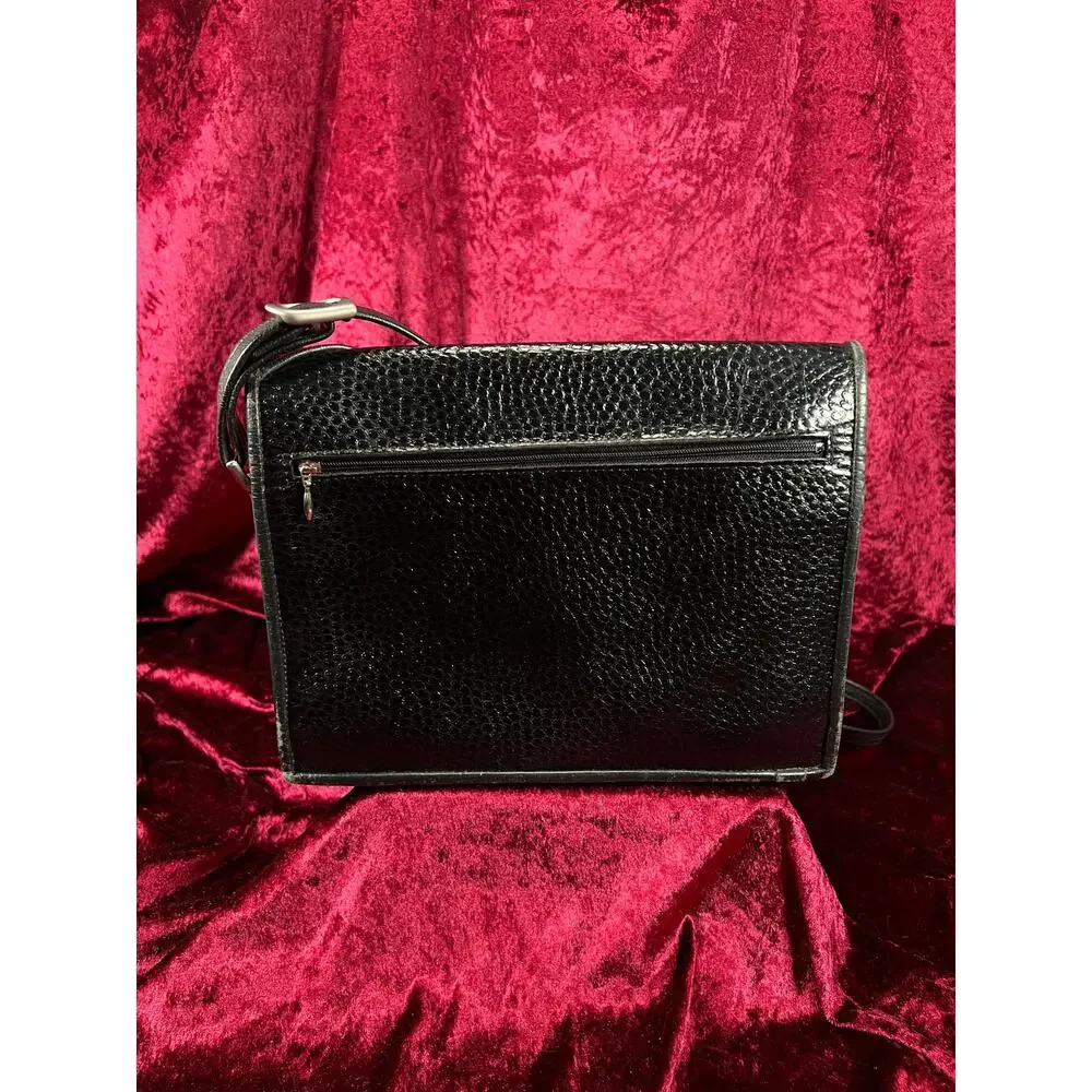 Vintage Y2K Black Leather Shoulder Bag - Reptile Embossed Patchwork Purse